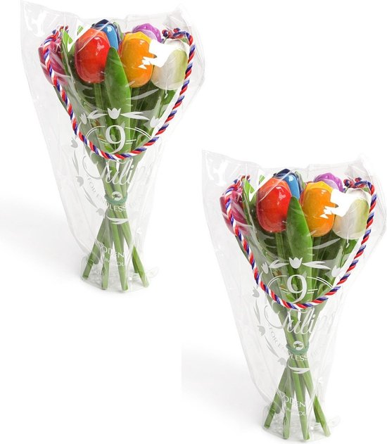 Houten Vaas Inclusief Kunstbloemen Boeket