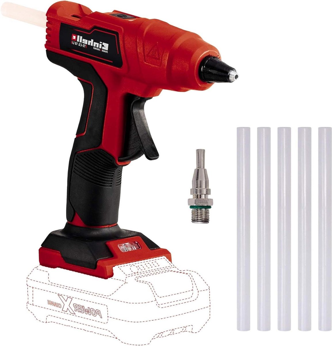 18V accu lijmpistool TE-CG 18 Li Solo Power X-Change Li-ion 120 seconden gebruiksklaar 5 lijmpatronen vlak lijmmondstuk