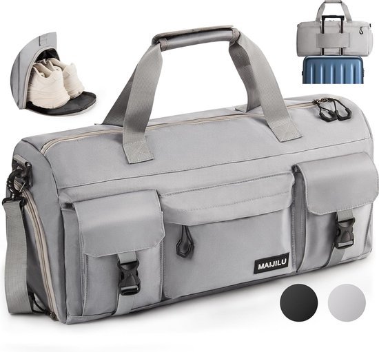 Fitgriff V2 Sporttas voor dames en heren, met schoenenvak en nat vak, sporttas voor reizen, sport, fitness en training, zwart/crèmewit, 56 x 30 x 30 cm