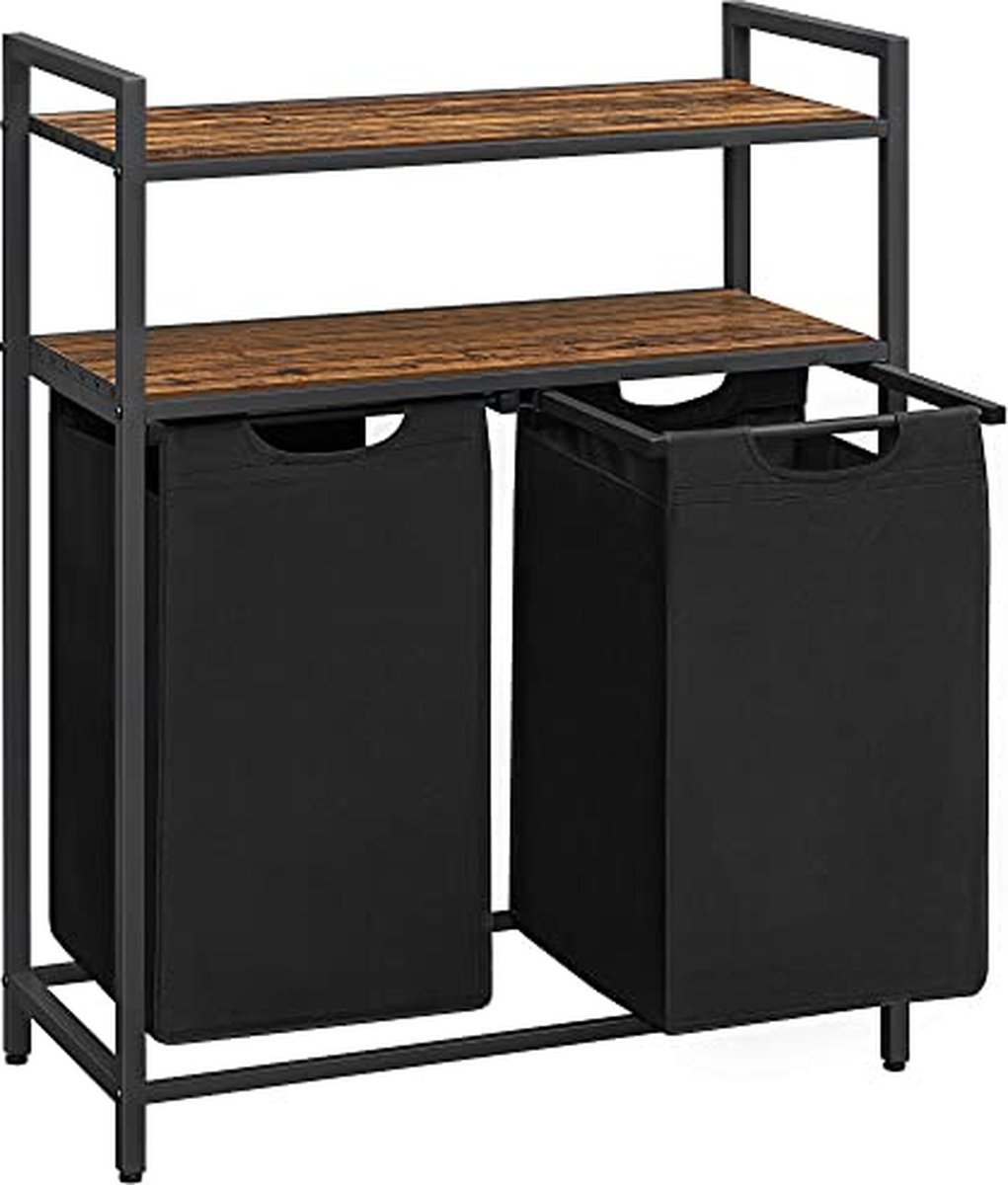 Goedkoopste Wasmand met plank Polly | Twee compartimenten | Zwart
