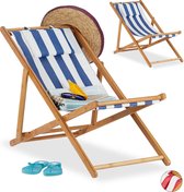 relaxdays Strandstoel set van 2 - ligstoel - kampeerstoel - tuinstoel - gestreept - bamboe blauw-strip