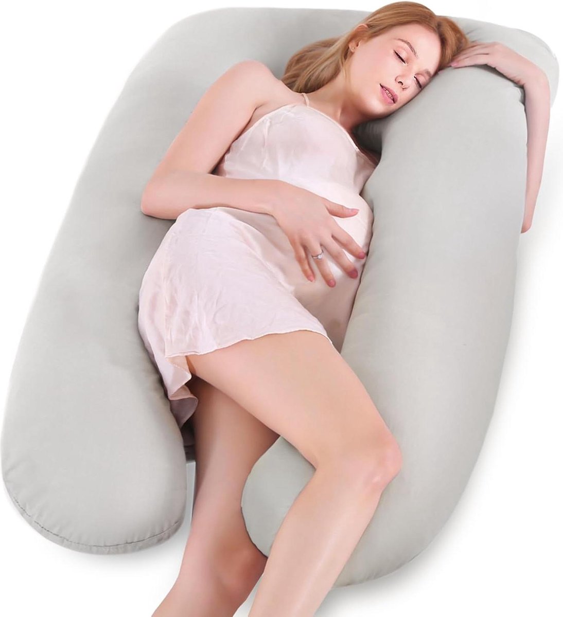 Goedkoopste U-vormig full-body zwangerschapskussen- XXL zijslaapkussen - voedingskussen - 100 katoen - afneembare en wasbare overtrek - 145 x 70 cm zwangerschapskussen hoes xxl