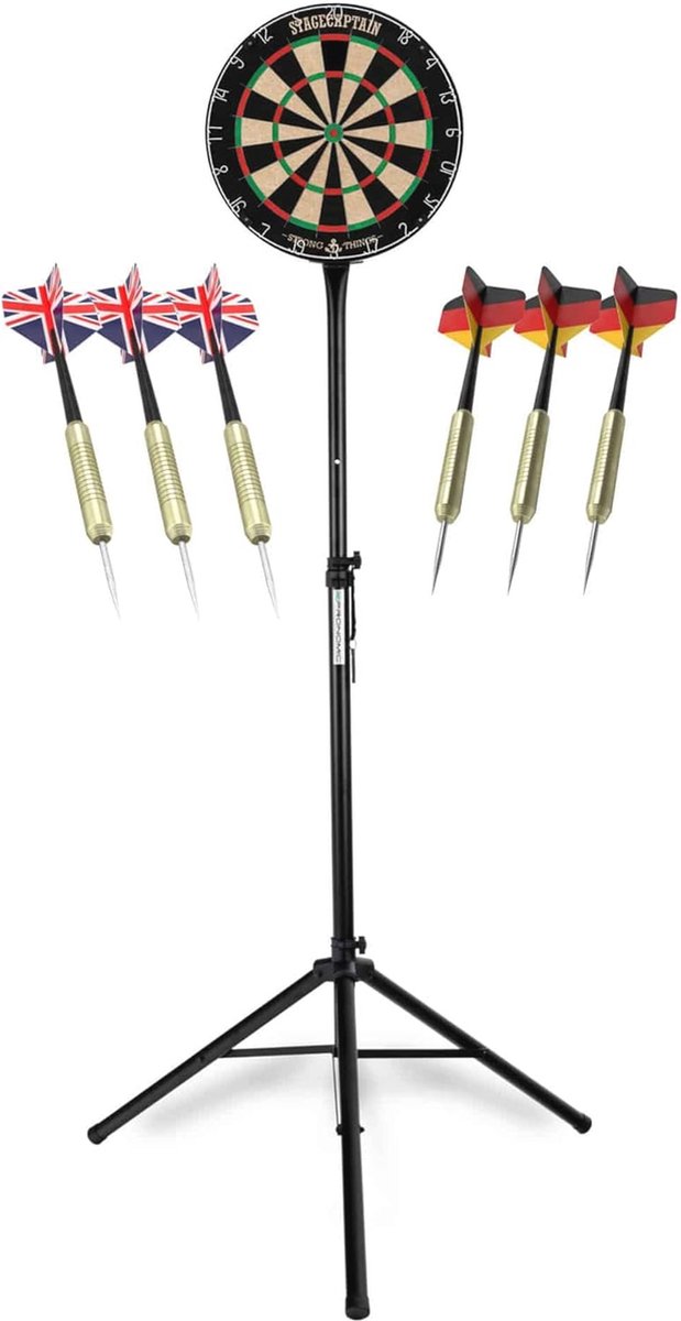 Dartbord set met statief, roterende nummerring en 6 stalen darts
