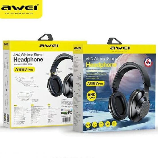 AWEI A997 Pro ANC casque supra-auriculaire Bluetooth noir/noir
