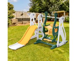 Speeltoestel 4 in 1 met glijbaan - Schommel en basketbalframe voor binnen en buiten - Veilig en betrouwbaar - Baby - Peuter - Kleuter - Cadeau - Kerstmis - Nieuwjaar - Jongen - Meisje - Glijbaan - Groen