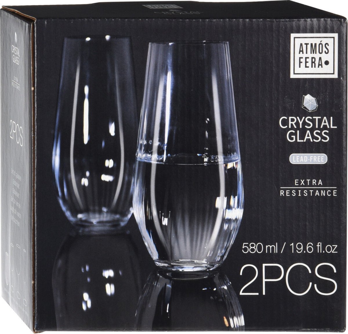 Atmos Fera Longdrink glazen - 8x stuks - kristalglas - 580 ml - sap/water glas drinkglazen