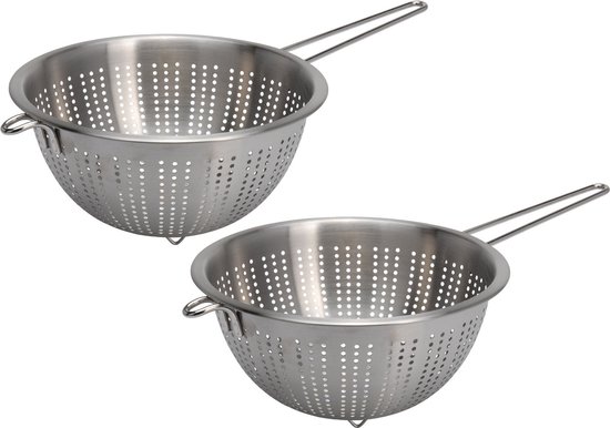 Set de 2x passoires/tamis en acier inoxydable argenté avec poignée/acier 24 x 13 cm - passoire de cuisine - passoire de cuisine