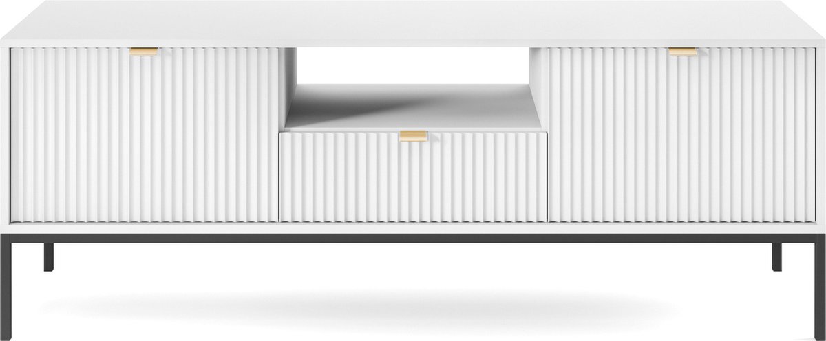 Selsey Vellore - RTV kast 154 cm - wit met geribbelde fronten en gouden handgrepen