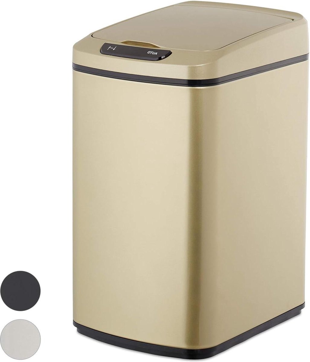 12 liter hoekige sensor prullenbak met deksel en binnenemmer keuken badkamer automatisch goud