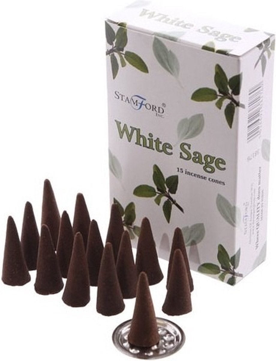 Stamford wierook kegeltjes witte salie geur - 15x - Lichaam in balans - Meditatie/mediteren geurkegeltjes Multi
