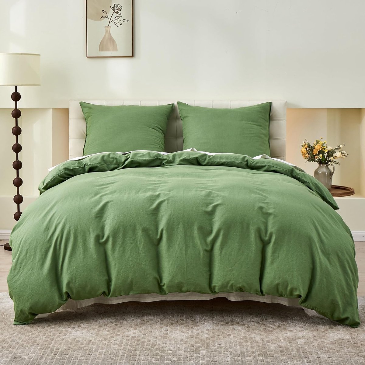 JGS® - Comfortabel en Ademend Linnen Beddengoed Set, 155x220 cm, Groen -