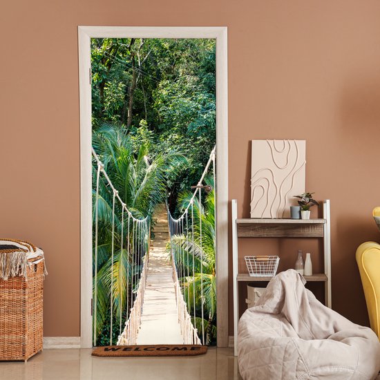 Deurposter 80x205 cm - Deursticker Jungle - Palmboom - Brug - Natuur - Planten - Meubelfolie zelfklevend - Deurfolie woonkamer - Interieurfolie fotobehang - Deur plakfolie - Deurstickers - Deurbehang sticker - Kamer decoratie