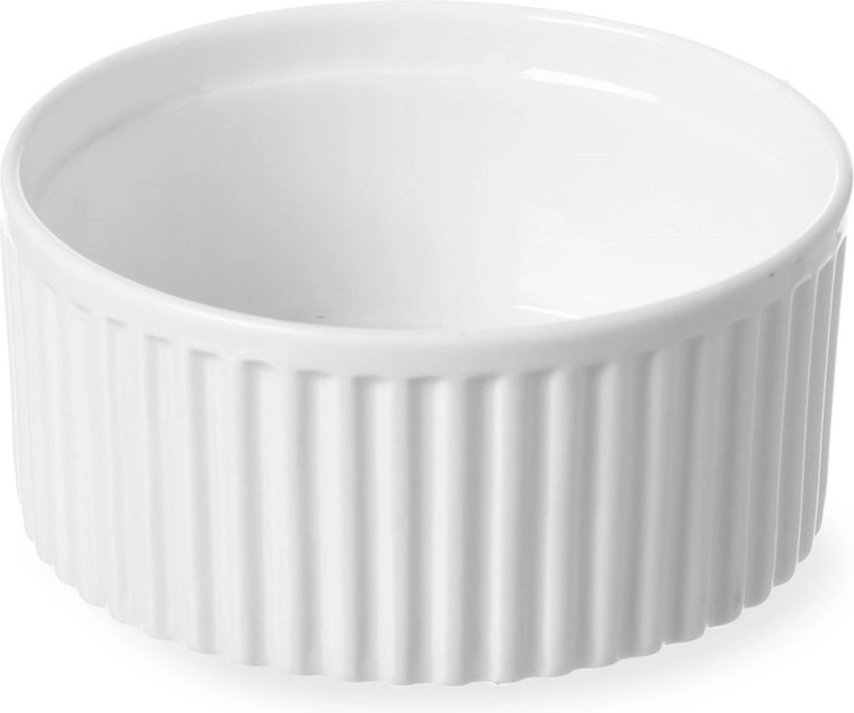 HENDI Ramekin – Geribbeld Porselein – Thermo Shock Bestendig – Ø120x55 mm – Helder Wit