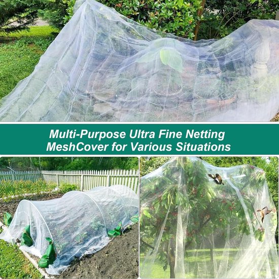 alouweekuky Vogelnet 7,5 m x 15 m, vogelnet, zwart, scheurvast plantennet voor kippenren, volièreget ter bescherming van fruitbomen en groenten tegen vogelvraat (maaswijdte 2,5 x 2,5 cm