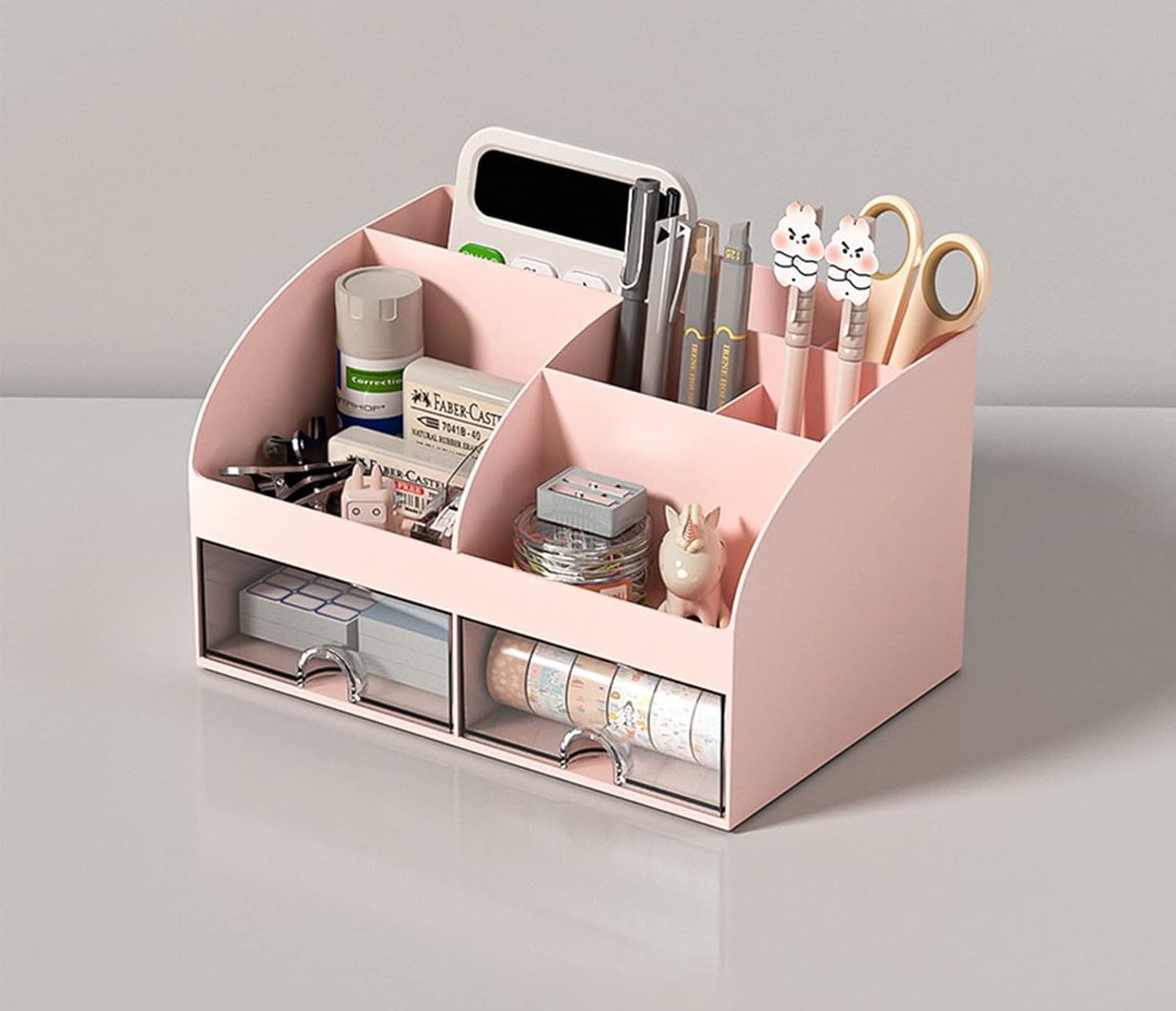 Riokem ® Multifunctionele Bureau Organisator met Meerdere Compartimenten en Lade - Roze