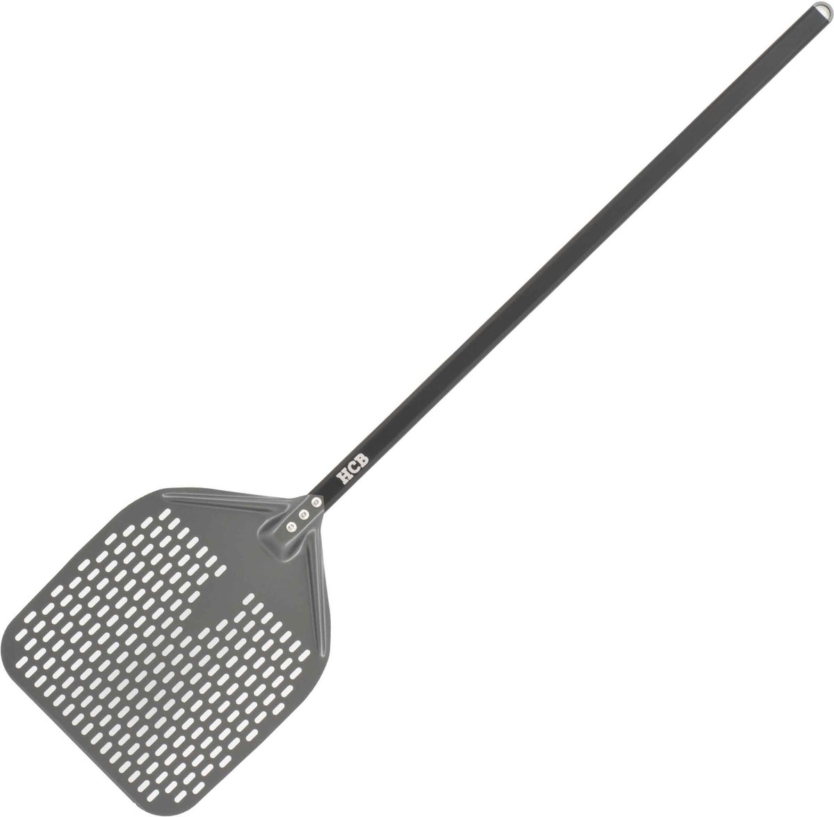 HCB Professionele antikleef Pizzaschep Ø30 cm x 120 cm Pizza schep van geperforeerd geanodiseerd aluminium Lichte Pizzaspatel Draaischep voor pizzaoven en bbq 2261