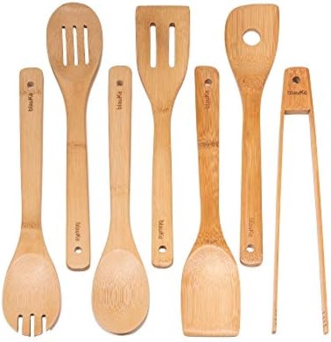 Bamboe Keukengerei Set 7-Stuks – Houten Spatel Kooklepel Vork Draaier Keukentang – Houten Kookgerei Set voor Anti-aanbak Kookgerei – Bamboe Keukenaccessoires Set – Keukenhulpjes Kookgereiset van Hout