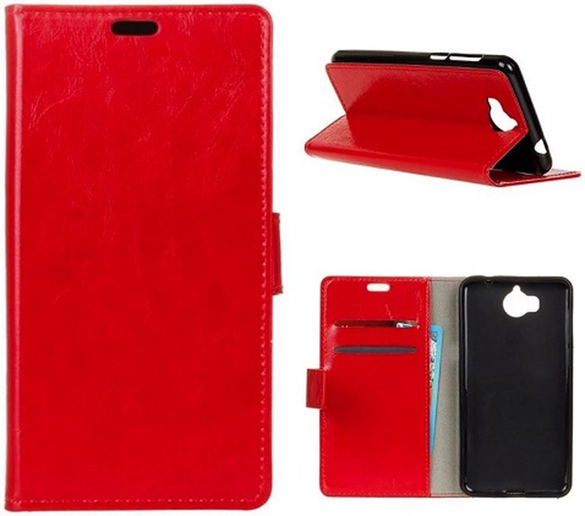 Huawei Y6 2017 Hoesje Met Pasjeshouder Bookcase Rood