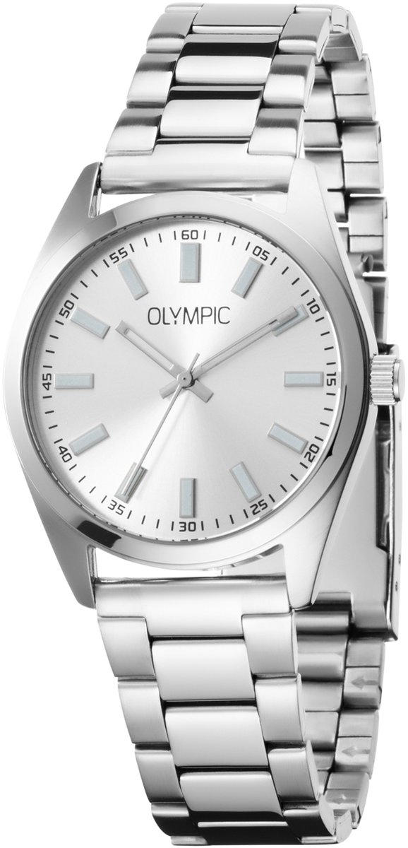 Olympic OL89HSS081 Marcel Heren Horloge - Mineraalglas - Staal - Zilverkleurig - 38 mm breed - Quartz - Vouw-Vlindersluiting - 5 ATM (douchen)