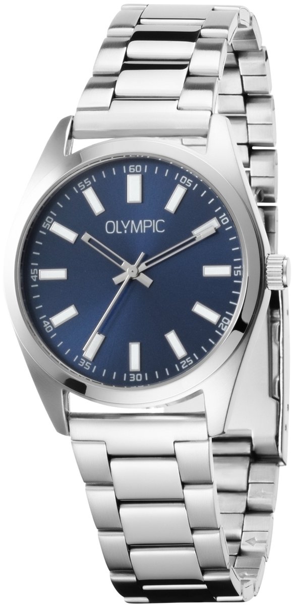 Olympic OL89HSS080 Marcel Heren Horloge - Mineraalglas - Staal - Zilverkleurig - 38 mm breed - Quartz - Vouw-Vlindersluiting - 5 ATM (douchen)