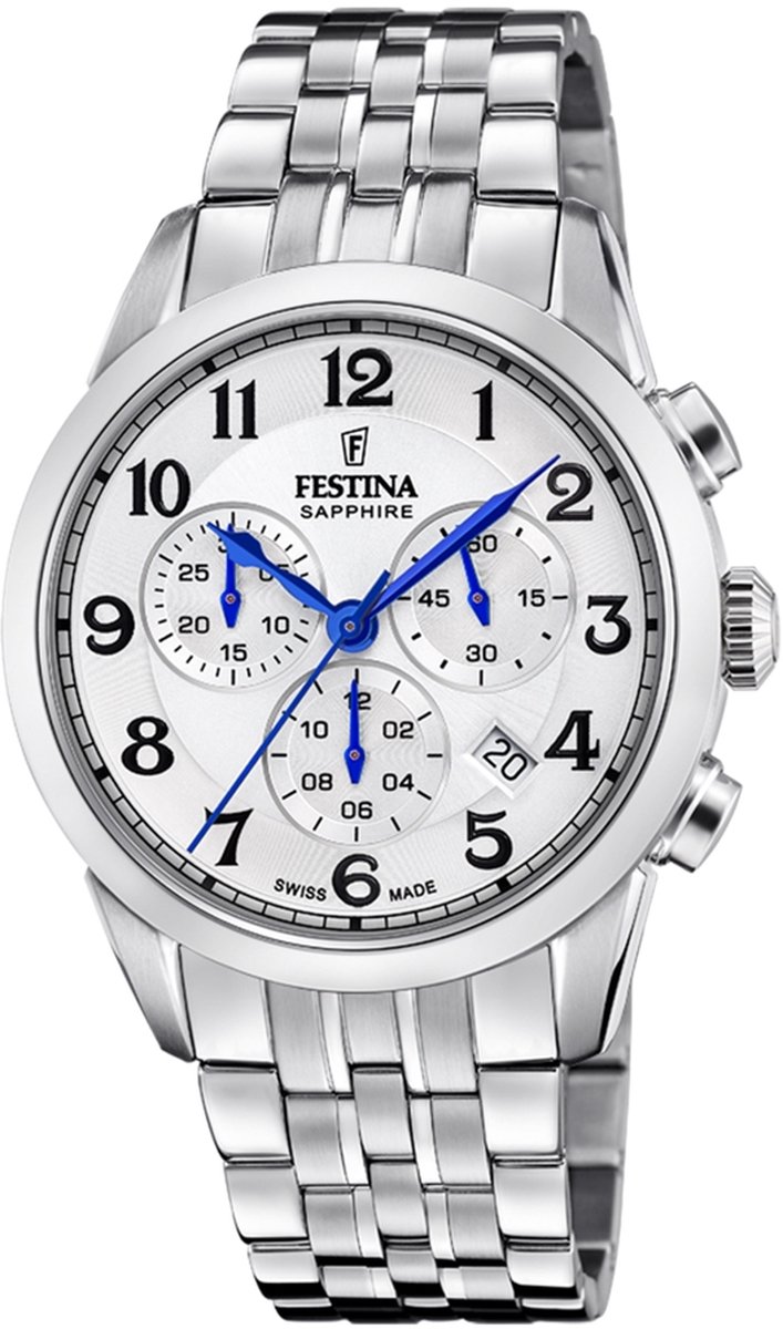 Festina F20040-1 Heren Horloge - Chronograaf - Mineraalglas - Roestvrijstaal-Staal - Zilverkleurig - Ø 41 mm - Quartz - Vouw-Vlindersluiting