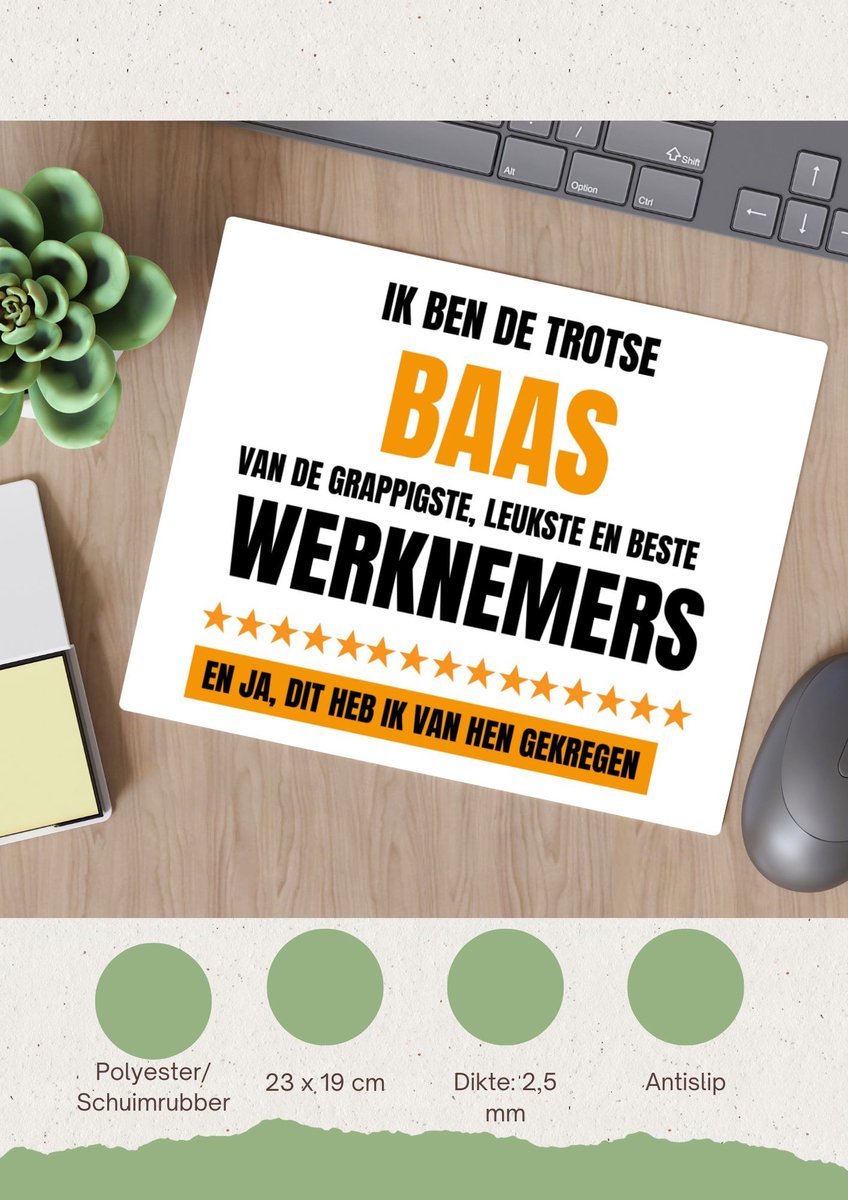 Akyol - trotse baas Muismat - Baas - een baas - werk - afscheidscadeau - verjaardagscadeau - kado - gift - 23 bij 19 cm