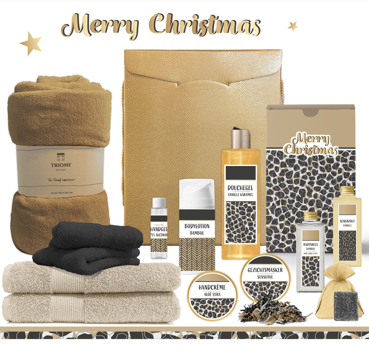 Goedkoopste Geschenkset “Merry Christmas!” - 13 producten - 1910 gram | Luxe Kerst Cadeaubox voor haar - Wellness Pakket Vrouw - Giftset Fijne feestdagen Cadeaupakket Prettige Kerstdagen Kerstcadeau Kerstpakket Bedrijf Cadeau Relatiegeschenk Gift Set Zwart Goud