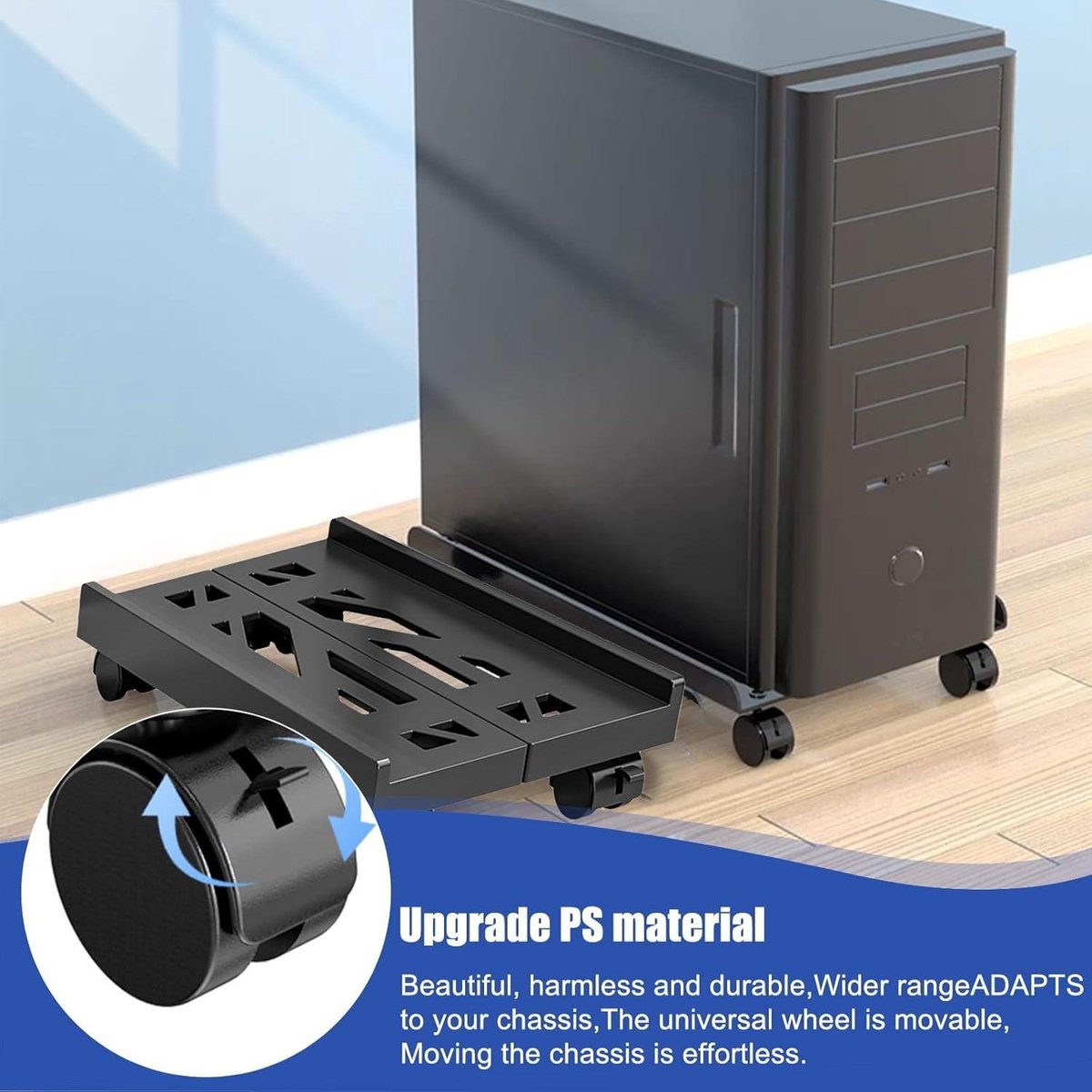SPORWAY CPU-Standaard: Universele Instelbare Computerhouder Met 4 Wielen, Onder Bureau, Torenhouder, Cart Voor Computerbehuizing, Hoofdframe (Zwart