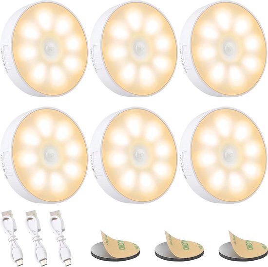 lexall 6 Pack Motion Sensor Lights, 10 LED Closet Batterij Operated Lights, Stick-On Anywhere Magnetische Nachtlampje Bar, Led Veilig Licht Indoor voor Kast Trap Garderobe