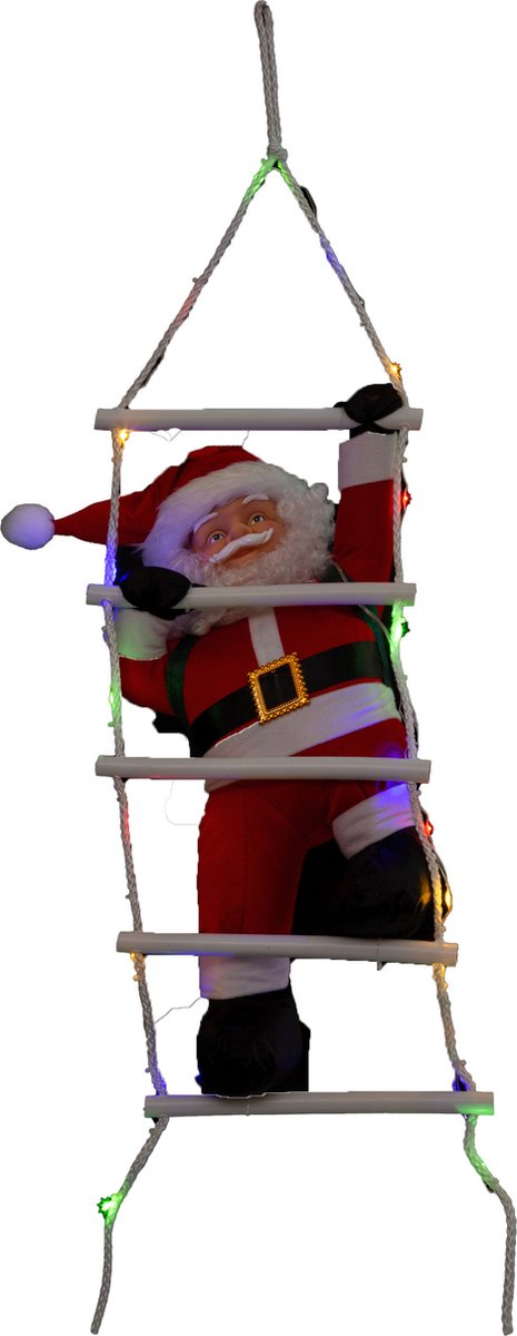 Feeric Lights & Christmas kerstman op ladder - klimmend - 60 cm -LED verlichting