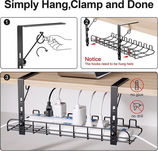 Under Desk Cable Management Tray 40cm - Spring Clamps No Drilling ...
