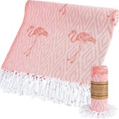 Strandhanddoek XXL, flamingo, saunahanddoek, katoen, 100 x 200 cm, saunahanddoek, grote deken voor sport, fitness, sauna, yoga, mat, badhanddoek, sporthanddoek (zalmroze)