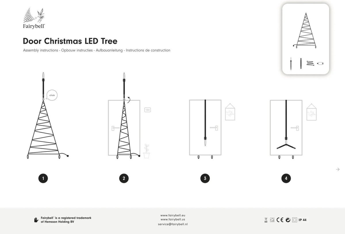 Fairybell - Deurkerstboom - 210CM-120LEDs - Warm wit – foto 4