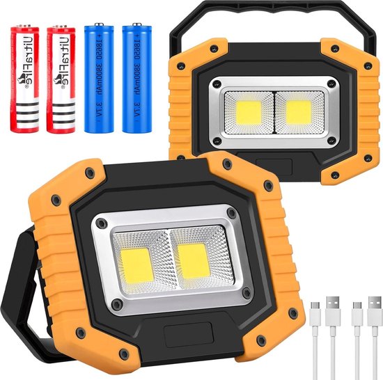 Amerbtech 100W LED Oplaadbare Schijnwerper, 7000 Lumen LED Werklamp IPX65 Waterdicht voor Camping Garage Verlichting Werkplaats Verlichting (Geel Amerbtech 100W LED Oplaadbare Schijnwerper, 7000 Lumen LED Werklamp IPX65 Waterdicht voor Camping Garage Verlichting Werkplaats Verlichting (Geel