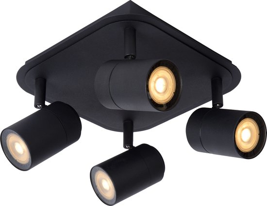 Lucide LENNERT - Plafondspot (Plafondlamp) Badkamer - LED Dimbaar - GU10 - 4x5W 3000K - IP44 - Zwart