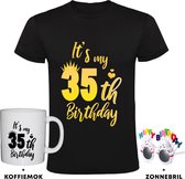 35 jaar Heren T-shirt + Koffiemok + Happy birthday bril - verjaardag - cadeau - feest