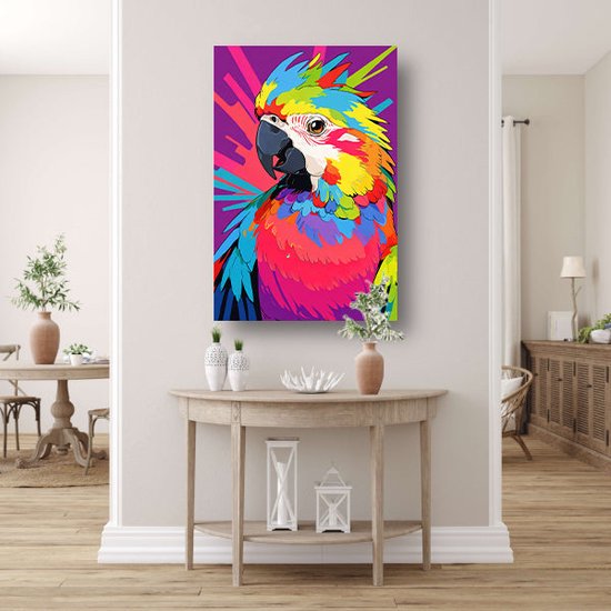 Tableaux sur verre Perroquet - Peinture Animaux sur verre - Décoration murale Pop art - Tableaux modernes - Peintures plexiglas - Verre acrylique d'art 70x105 cm