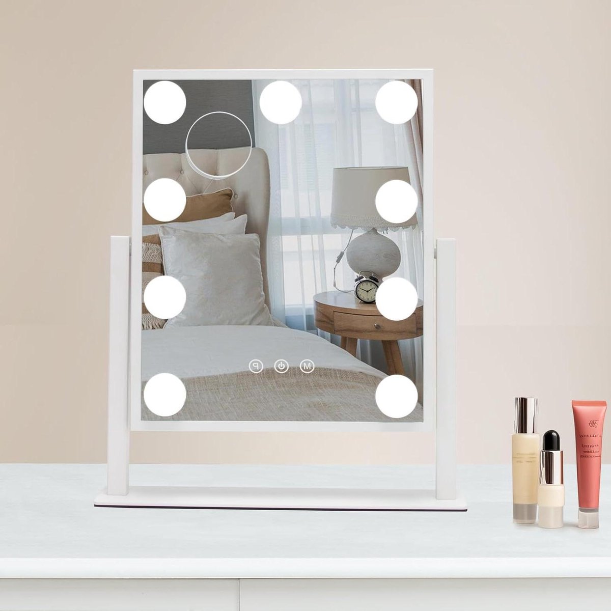 Make-up spiegel verlichting wandmake-up spiegel 3 verlichtingsmodi 10x verwijderbare vergrotende lens - Wit (25x30 cm)
