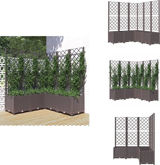 vidaXL - Plantenbak - met - latwerk - 120x120x136 - cm - polypropeen - bruin