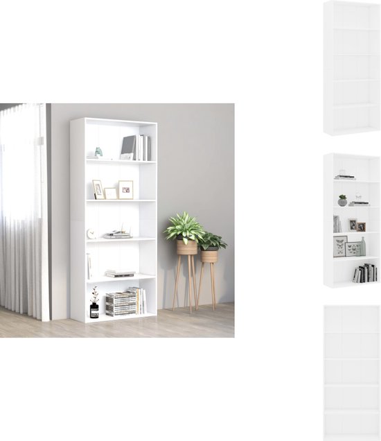 vidaXL Boekenkast 5 vakken wit 80 x 30 x 189 cm spaanplaat