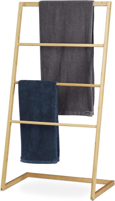 Relaxdays handdoekrek, 3 stangen, met plank, staal, H x B x D: 78 x 63 x 26,5 cm, handdoekhouder vrijstaand, zilver