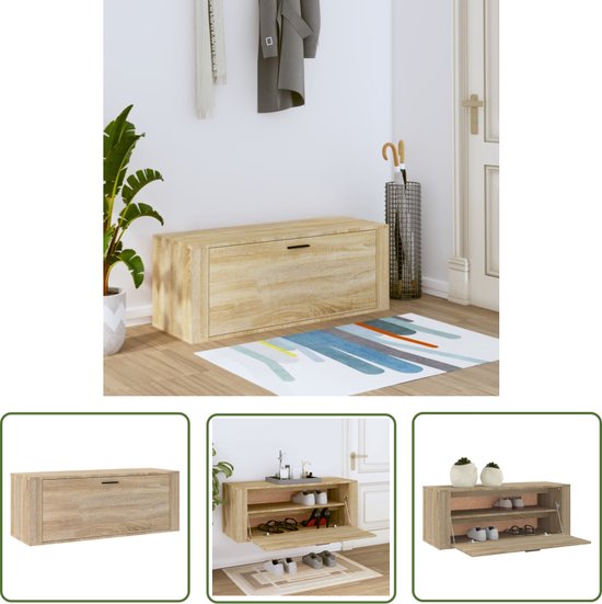 vidaXL Wandschoenenkast 100x35x38 cm bewerkt hout betongrijs, wandkast voor schoenen, schoenenkast, schoenenorganiser, schoenenkast wand