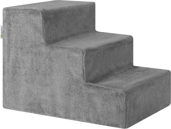 Opvouwbare trap voor honden, 3 treden hondentrap voor kleine honden en katten, hondentrap met gezellig hondenhok, opbergruimte, kattenkrabplank, huisdiertrap voor bank en bed, 75 x 38 x 43 cm, Grijs