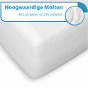 Wit LitaLente® molton hoeslaken. Hoogwaardig. Gemaakt van 80% katoen en 20% polyester.