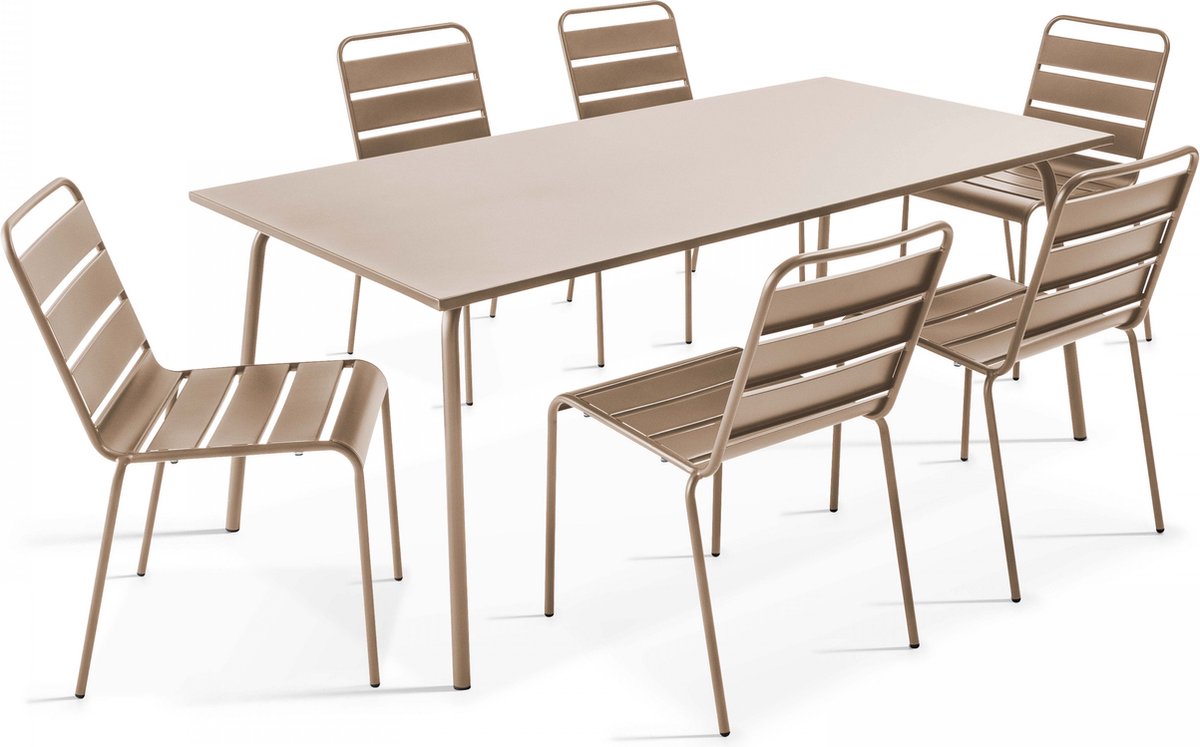 Oviala - Tuinset met tafel en 6 taupe stoelen - Palavas
