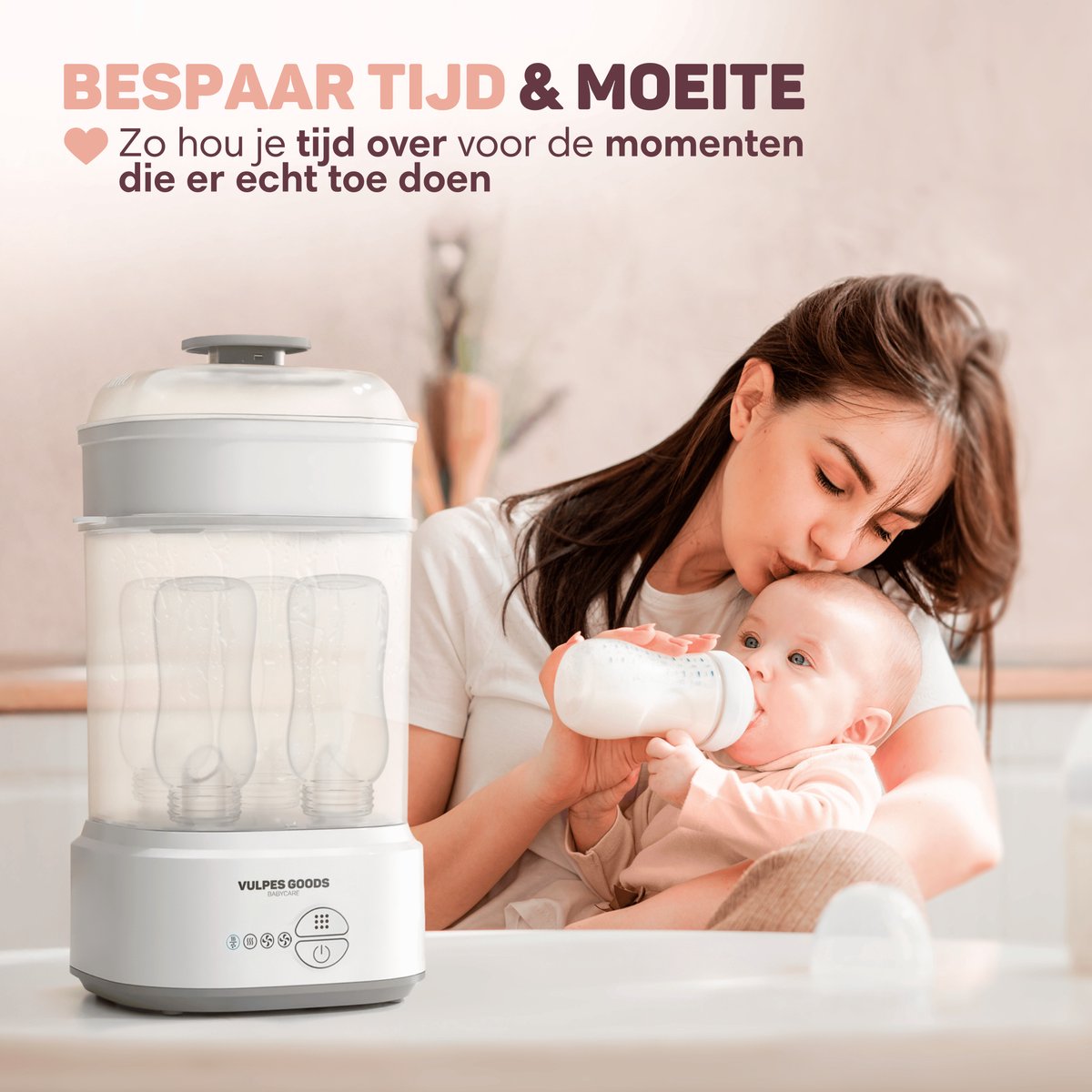 LIFEJXWEN Elektrische sterilisator voor babyflessen, 5-in-1: steriliseren, drogen, auto-steriliseren en drogen, eten opwarmen, flessen warm houden, inhoud 8 flessen, 24 uur kiembescherming
