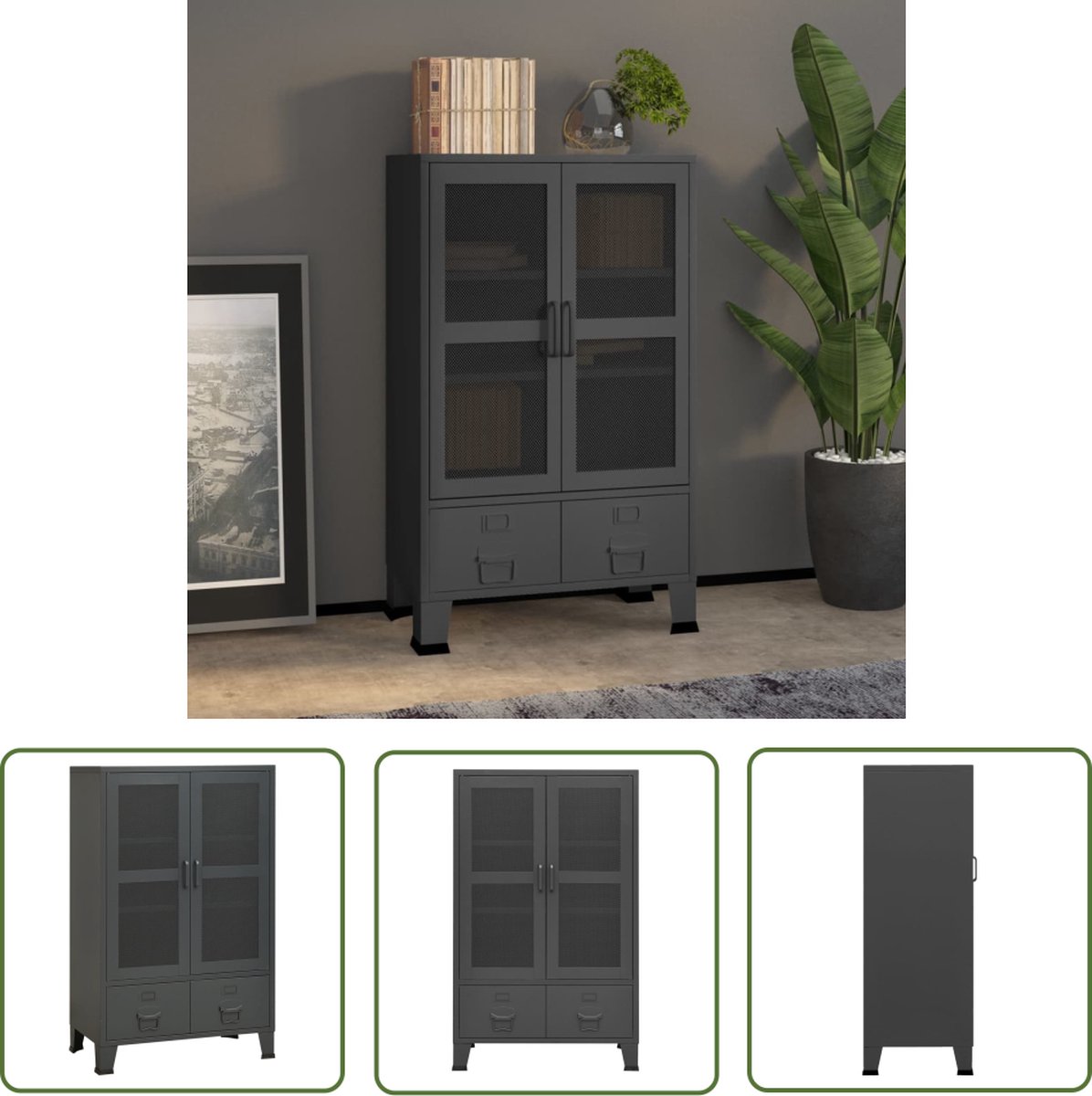 The Living Store Industriële Kast - 70 x 40 x 115 cm - Antraciet - Metaal