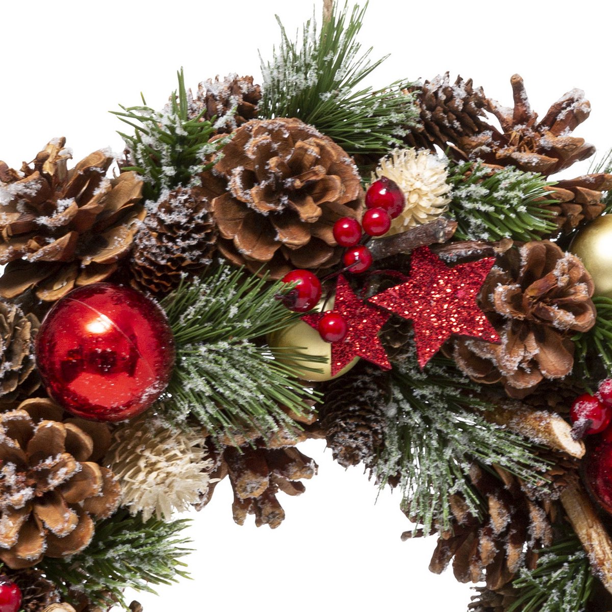 Feeric Christmas Kerstkrans/deurkrans - met kerstversiering - D35 x 8 cm - dennenappels – foto 2