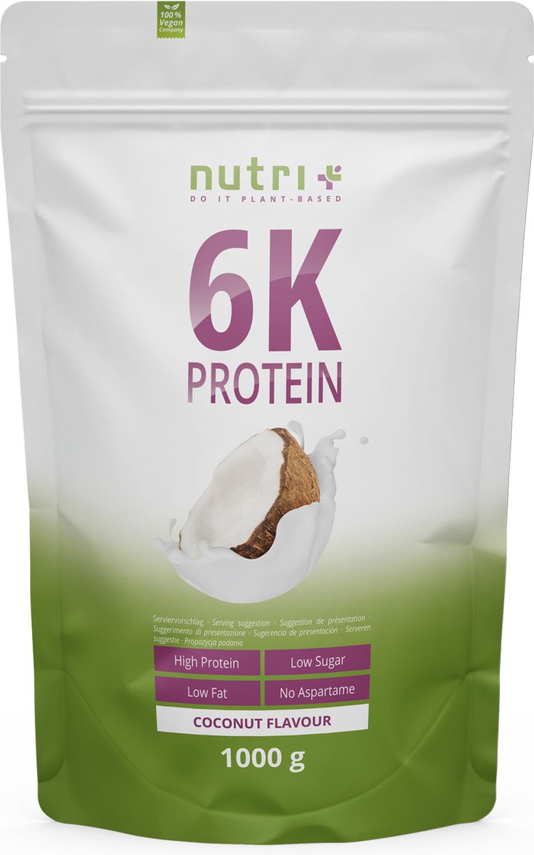 Goedkoopste nutri 6K Protein - Eiwitpoeder Coconut - Veganistisch proteïne poeder - met eiwitten uit zes plantaardige grondstoffen - Eiwit Shake - 1000 g