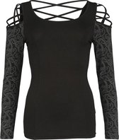 Black Premium by EMP Zwart shirt met lange mouwen met vetersluiting en uitsnijdingen - Dames - XXL